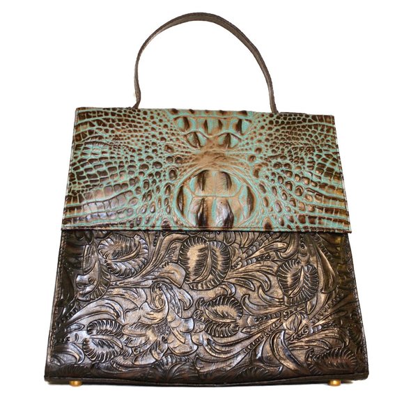 AUDISH Handbags - NEW Turquoise Crocodile Brown Tooling Handbag Bag